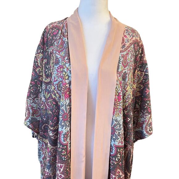 Blank London Kimono One Size Fits S M L XL Paisley Robe Cover Up Pink Boho Beach - Picture 2 of 14